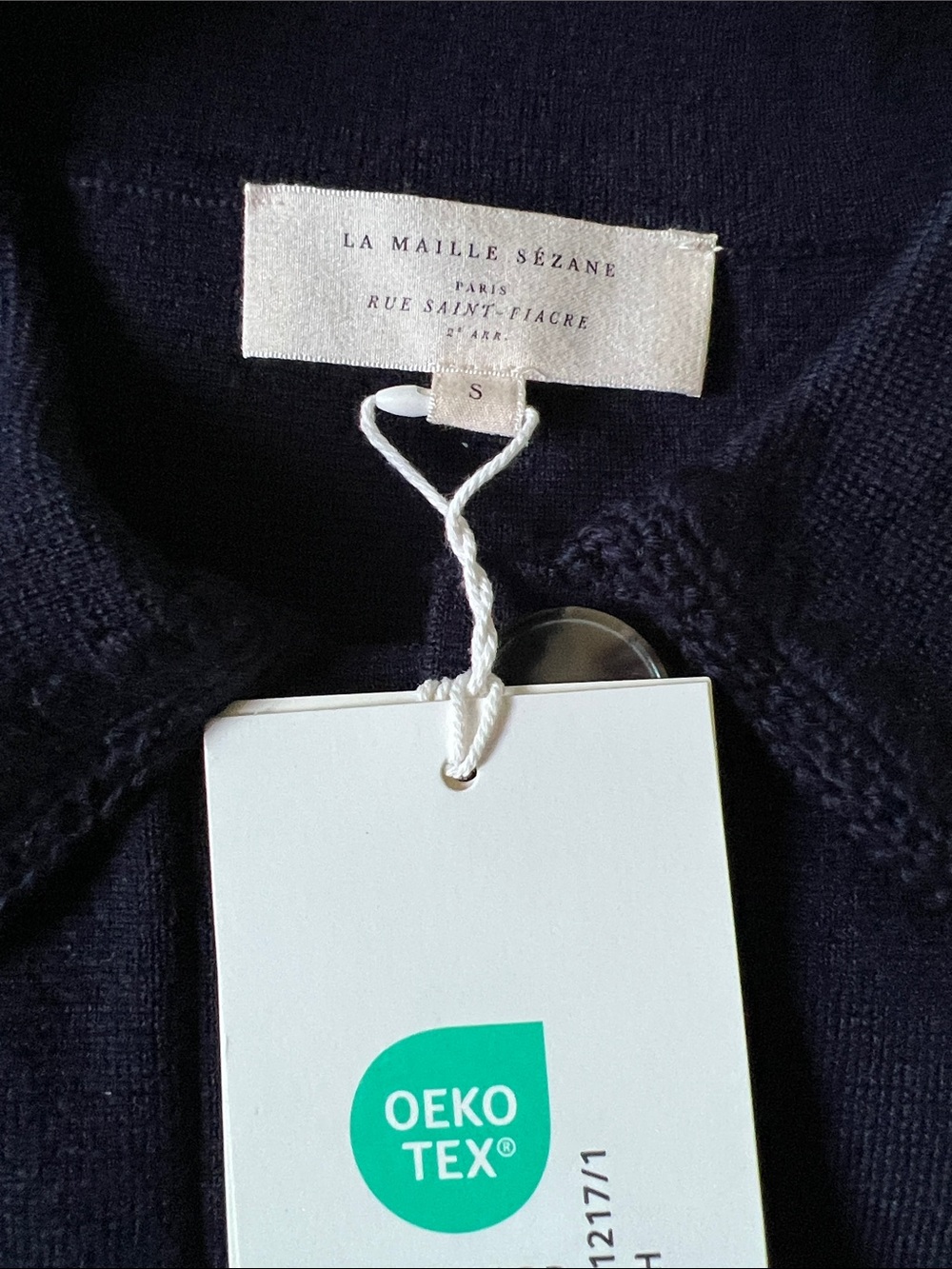 Sezane navy crochet Betty cardigan 100% merino wool - Picture 5 of 9